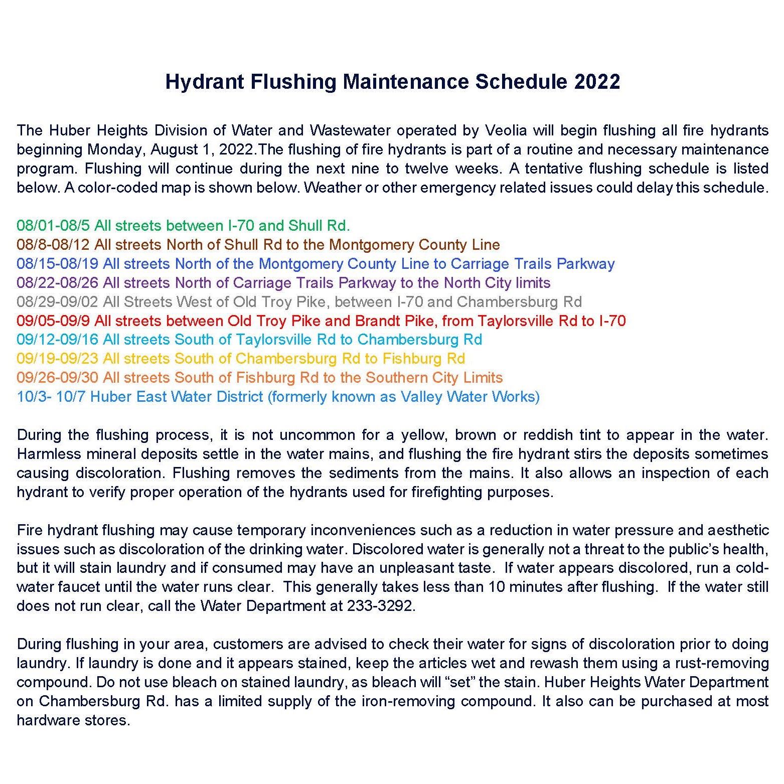 Hydrant Flush Schedule 2022